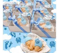 Bomboniera per Baby Shower, 40 Set di Magneti Angelo di Pietra con Ala per Bambini, Bomboniere per Battesimo Rosa Bianco Blu Bambina BambinoRegali per Comunione (40 Bianco Ala Blu Bambino)