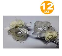 BOMBONIERA SCATOLA CUORE ROSA BIANCA PERLE 6x7x4.5CM PORTACONFETTI MATRIMONIO