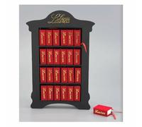 BOMBONIERA SET 24 SCATOLE LIBRO PLEXI VELLUTO CON MOBILE A LIBRERIA LEGNO LAUREA
