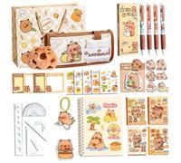 Bomboniere Capybara Divertente set di cancelleria Capybara con astuccio, penna, foglietto adesivo, adesivo, righello e altro per i bambini delle scuole, studenti, premi, set di cancelleria