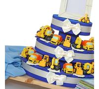 Bomboniere Comunione bambino gru ed escavatore Statuine su torta (Torta da pezzi 35)