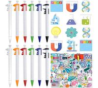 Bomboniere di cancelleria per feste scientifiche, con 12 note adesive, 12 penne a sfera e 50 adesivi, per feste di compleanno a tema scientifico, forniture per riempire sacchetti per premi scolastici