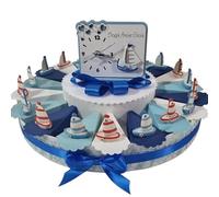 Bomboniere Mare Barca a Vela Battesimo Nascita - Torta 20 fette + 20 barchette + Confetti al Cioccolato in Ogni Fetta + Centrale (Torta da 20 fette, (C) Confetti Rosa)