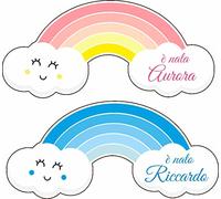 Bomboniere Nascita Battesimo nuvola arcobaleno in PMMA CRYLUX COLATO personalizzabile bimbo bimba bomboniera compleanno identita con e senza magnete 87mmx40mm b01
