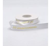 Bomboniere Nastro Doppio Raso Scritta Oro 50 Anniversario 15 mm x 25 Metri Nastro Nozze Cinquantesimo Nozze d'oro
