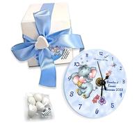 Bomboniere orologio personalizzate per battesimo compleanno bimbo bimba modello elefantino completo di confetti e bigliettini. (Bimbo)