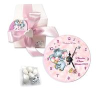 Bomboniere orologio personalizzate per battesimo compleanno bimbo bimba modello elefantino completo di confetti e bigliettini. (Bimba)