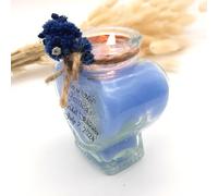 Bomboniere per ospiti all'ingrosso, set di candele in vetro a forma di cuore per feste con adesivo personalizzato e fiori secchi per addio al nubilato, regali per baby shower (Blu, Set di 30)