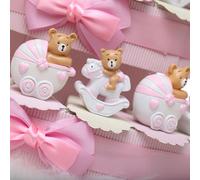 Bomboniere Torta Nascita Orsetto con Carrozzina e Pony Bimba Statuina 90 fettine