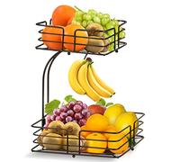 Bomclap Cestino per frutta a 2 ripiani, con porta banana, in metallo, rimovibile, per frutta e verdura, moderno, decorativo (bronzo)
