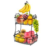 Bomclap Cestino Portafrutti, Cestini Frutta a 2 Ripiani, in Filo Metallico con Porta Banana, Contemporaneo, per la Cucina, per la Conservazione Giornaliera (Nero)