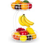 Bomclap Cesto per frutta con porta banana - 2 ripiani in metallo - Cucina rimovibile frutta in piedi - Moderno cestino decorativo per verdure - Bianco