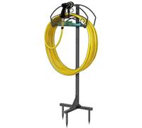 Bomclap Portagomma da giardino, supporto per tubo da giardino in metallo, supporto per tubo da giardino con scomparto, supporto per tubo da giardino, nero