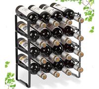 Bomclap Scaffale per vino impilabile a 4 ripiani per 8-16 bottiglie di vino, supporto autoportante in metallo per contenere bevande alcoliche, nero
