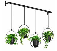 Bomclap Set di 4 vasi da fiori da appendere, rotondi, con vaso in melamina, per interni ed esterni, giardino, balcone, per piante da parete e da soffitto, colore nero