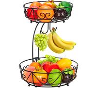 Bomclap - Supporto per frutta a 2 ripiani con supporto per banane, contenitori per frutta moderni, cestini per frutta in metallo per frutta, dolci, caramelle, verdura
