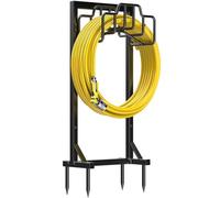 Bomclap Supporto per tubo da giardino, 117 cm, autoportante, in metallo rimovibile, per tubo da giardino, resistente, con cestino, colore: nero