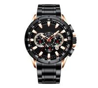 Bomefoi Orologio da uomo in metallo impermeabile con cronografo microsecondo, data elegante del calendario, gioiello alla moda, cinturino meccanico per esterni, affari, viaggi, nero e oro, Siehe
