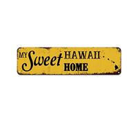 Bomehhjuli My Sweet Home Hawaii Targa in latta Hawaii State Metal Tin Sign State Town Metal Wall Art Nome Città Rustica Decorazione da parete per casa, bar, pub, garage, strada uomo caverna 30,5 x 7,6