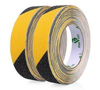 BOMEI PACK 2 rotoli di nastro adesivo antiscivolo, 10 m x 25 mm, forte nastro di sicurezza antiscivolo, giallo e nero, gradini di sicurezza antiscivolo per interni ed esterni