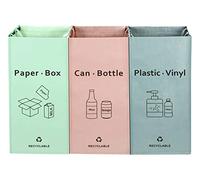 BOMEI PACK Borse Raccolta Differenziata : Set da 3 Contenitori per Carta, Plastica e Vetro, Cestino Spazzatura,rosa verde grigio Bidone da Interno