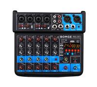 BOMGE 6 Channel mini DJ Audio sound mixer console with USB interface, Bluetooth, Stereo Recording, 48V Phantom Power, 24 DSP effects for karaoke, singing, live,streaming,pc recroding. (black)