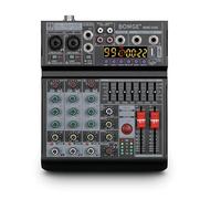 BOMGE Mixer audio 04A, console di mixaggio professionale con USB/Bluetooth/computer/mixer DJ con ingresso stereo a 4 canali, 48 V, Phantom Digital 99, effetto DSP per registrazione su PC, karaoke