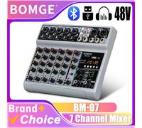 BOMGE Mixer audio a 7 canali, console di missaggio scheda audio con effetto di ritardo eco USB Bluetooth digitale 48V Phantom, mixer DJ stereo