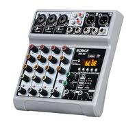 BOMGE Mixer audio, console di mixaggio con 5 canali USB digitale Bluetooth effetto ritardo eco, alimentazione phantom 48 V mixer stereo DJ per registrazione, live streaming, podcasting