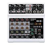 BOMGE Mixer audio, console di mixaggio con 5 canali USB digitale Bluetooth effetto ritardo eco, alimentazione phantom 48 V, mixer stereo DJ per registrazione, live streaming, podcasting (BM-05-W)