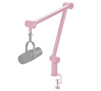 BOMGE Supporto per microfono con braccio a braccio regolabile, resistente, con canali di gestione dei cavi, morsetto da scrivania per podcast, streaming, giochi, home office, registrazione (rosa),