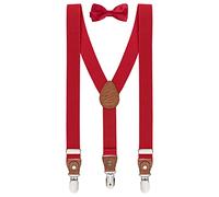 BomGuard bretelle bambino ragazzi ragazza 1-8 anni, rosse + papillon rosso rossa