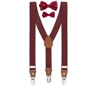 BomGuard Bretelle per bambini adolescenti set, vino rosso + papillon vino rosso