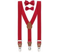 BomGuard - Set bretelle per bambini adolescenti, rosso + papillon rosso
