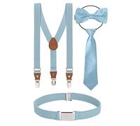 BomGuard Set di 4, Bretelle per bambino + papillon + cravatta + cintura, blu chiaro