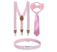 BomGuard Set di 4, Bretelle per bambino + papillon + cravatta + cintura, rosa