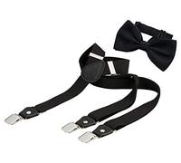 BomGuard Uomo Bretelle 3 clip nere rivettate + papillon,nero