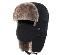 bomhys Cappello Uomo Cappello da Cacciatore Grosso Caldo da Uomo Cappelli Russi Invernali Antivento Rimovibili con Maschera Colbacco,Nero,55-60Cm