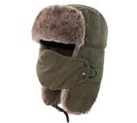 bomhys Cappello Uomo Cappello da Trapper Grosso Caldo da Uomo Cappelli Russi Invernali Antivento Rimovibili con Maschera Colbacco,Verde Militare,55-60Cm
