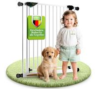 BOMI Griglia di protezione variabile Mira | senza forature | si chiude automaticamente | Griglia di protezione per porta bambini in metallo bianco senza forature | Chiusura automatica della griglia