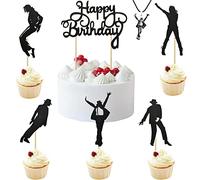 BOMJJOR Confezione da 7 topper per torta di compleanno e collana MJ Dance King Forever Happy Birthday Cake Topper Michael Jacksn ciondolo a tema decorazioni per torte