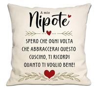 Bommex Regalo per Nipote - Cuscino Promemoria con Messaggio 'Spero che Ogni Volta che Si Abbraccia Questo Cuscino Ti Ricorda Quanto Ti Amo' - Regalo di Compleanno, Laurea, Natale
