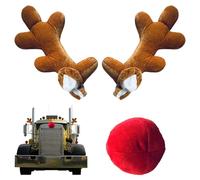 BommFu Decorazioni Per Auto Con Antenne Di Renna Natalizie In Cotone | Set Completo Naso Rosso Renna per Auto | Decorazione Veicolo Divertente per Party Strada Viaggio