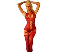 Bommi Fairy Biancheria intima da donna, in pizzo, con reggicalze e bretelle, per la notte, Colore: rosso, Taglia unica