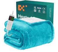 BOMOVA Coperta riscaldata spegnimento automatico, soffice coperta natalizia, 10 impostazioni di calore e timer da 5 ore, regalo per donna, decorazione natalizia per letto/divano,130x180cm,blu mare
