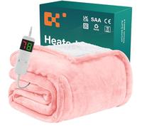 BOMOVA Coperta riscaldata spegnimento automatico,soffice coperta natalizia,10 impostazioni di calore e timer da 5 ore,regalo per donna, decorazione natalizia per letto/divano,130x180cm,rosa chiaro