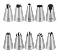 Bomtop Set di 10 Beccucci per Sac a Poche Grandi Professionali Beccuccio Grande Inox Bocchette Decorative Accessori per Decorare Cupcakes, Torte, Zeppole, Biscotti, Pasticceria
