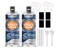 BOMVMVE Adesivo Epossidico Trasparente a Presa Rapida 5 Minuti, Colla Epossidica Bicomponente, Colla Epossidica, Colla Bicomponente Epossidica, Extra Forte per Metallo,Legno,Plastica,Ceramica (2x50ML)