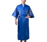 Bon amixyl Accappatoio da uomo in raso di seta accappatoio kimono drago ricamo Yukata Hakma vintage, Blu, M