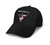 Bon Music Jovi Berretto da baseball con visiera curva impiombata, unisex, regolabile, classico berretto nero, Come nella foto, Taglia unica